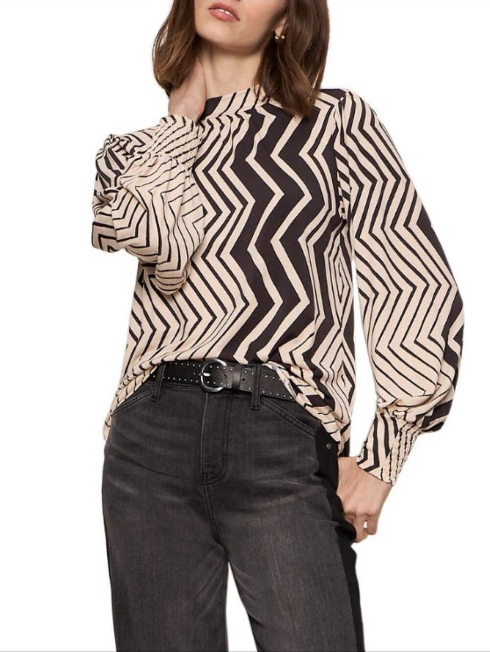 Sanctuary Zig‎ Zag Print Mock Neck Top